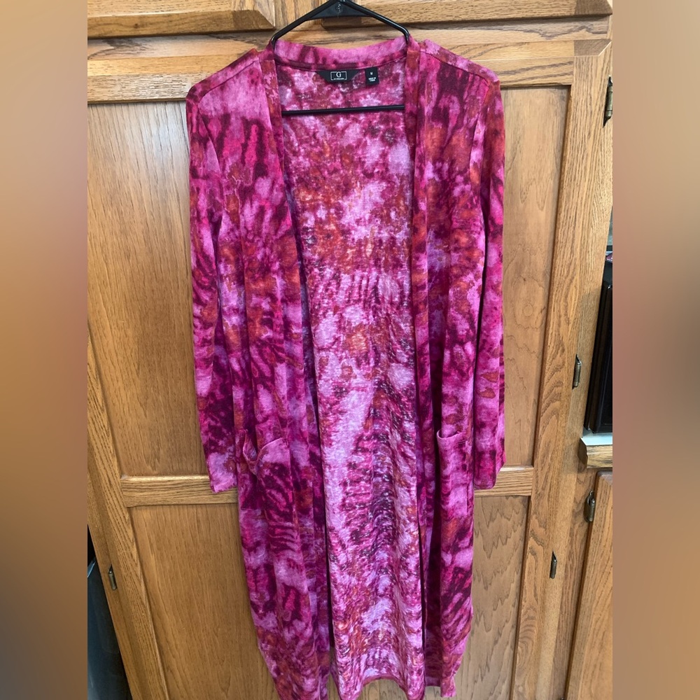 G by Giuliana Pink and Purple Tie-Dye Knit Duster